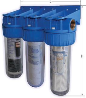 Filtre de apa TITAN 3 x 10,   cu 1,   in linie pentru filtrare mecanica cu 3 cartuse filtrante - nylon + polipropilena + carbune activ