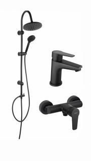 Pachet sistem de dus+baterie lavoar FERRO RONDO+RITTO BLACK NP21BL+BTR2BL+BTR7BL