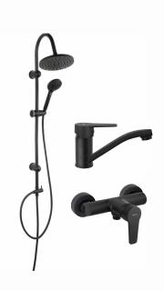 Pachet sistem de dus+baterie lavoar FERRO RONDO+RITTO BLACK NP21BL+BTR7BL+BTR2ABL