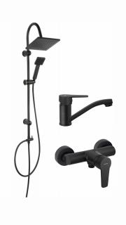 Pachet sistem de dus+baterie lavoar FERRO SQUERTO+RITTO BLACK1 NP22BL+BTR7BL+BTR2ABL