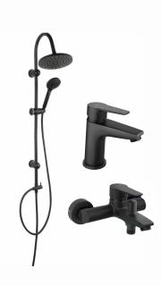 Pachet sistem de dus cada si baterie lavoar FERRO RONDO+RITTO BLACK NP21BL+BTR1BL+BTR2BL
