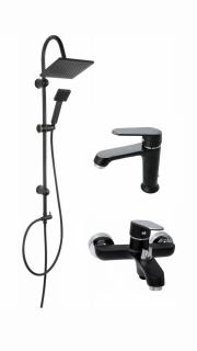 Pachet sistem de dus cada si baterie lavoar FERRO SQUERTO+EVER BLACK NP22BL+ER-A201N+ER-A204N