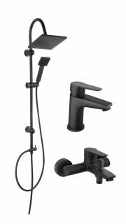 Pachet sistem de dus cada si baterie lavoar FERRO SQUERTO+RITTO BLACK NP22BL+BTR1BL+BTR2BL