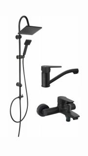 Pachet sistem de dus cada si baterie lavoar FERRO SQUERTO+RITTO BLACK1 NP22BL+BTR1BL+BTR2ABL