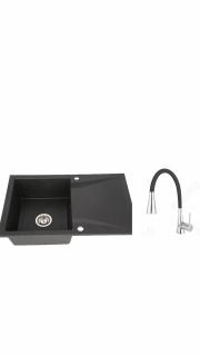 Set chiuveta bucatarie granit CASA BLANCA NERA 79X50cm neagra+baterie Ferro BZA42B