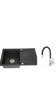 Set chiuveta bucatarie granit CASA BLANCA NERA 79X50cm neagra+baterie Ferro BZA4B