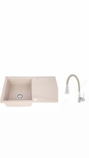 Set chiuveta bucatarie granit CASA BLANCA NERA 79X50cm nisip+baterie Ferro BZA42P