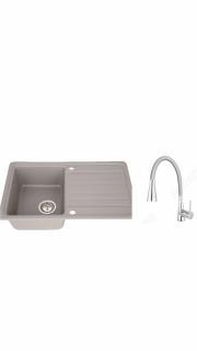 Set chiuveta bucatarie granit CASA BLANCA VERA 1 cuva si picurator 76X46 GRI+baterie BZA42S