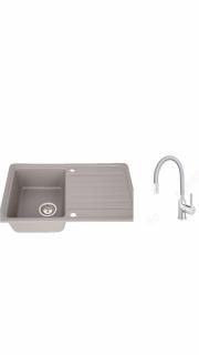 Set chiuveta bucatarie granit CASA BLANCA VERA 1 cuva si picurator 76X46 GRI+baterie BZA4S