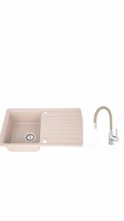 Set chiuveta bucatarie granit CASA BLANCA VERA 1 cuva si picurator 76X46 NISIP+baterie BZA4P