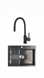Set Chiuveta de bucatarie 45 60cm.(21adancime) inox cu sifon si scurgator de vase+Baterie Ferro BZA4BLB