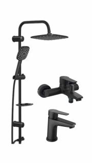 Set de dus Negru mat Tempoline Robot+Baterie cada+dus Ferro BTR1BL+Baterie lavoar BTR2BL