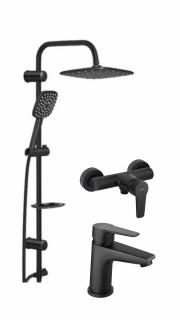 Set de dus Negru mat Tempoline Robot+Baterie dus Ferro BTR7BL+Baterie lavoar BTR2BL