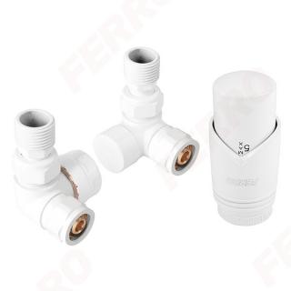 Set robineti radiator FERRO axiali cu cap GT31 termostatic, alb