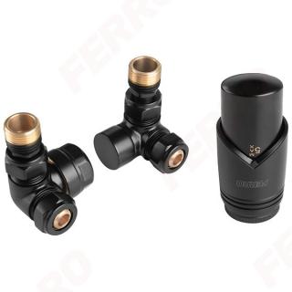 Set robineti radiator FERRO decorativi axiali cu cap termostatic, negru