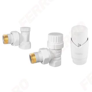 Set robineti radiator FERRO decorativi coltari cu cap termostatic, alb