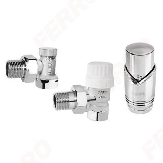 Set robineti radiator FERRO decorativi coltari cu cap termostatic, crom