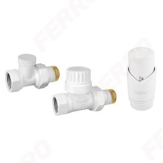 Set robineti radiator FERRO drepti 1 2,   cu cap termostatic, alb