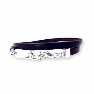 Bratara placuta argint snur piele barbati - Little Girl