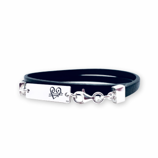 Bratara placuta argint snur piele barbati - Unconditional Love