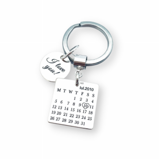 Breloc personalizat argint Calendar - I Love You!