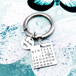 Breloc personalizat argint Calendar Mesaj Love You