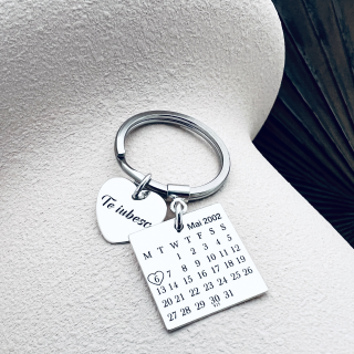 Breloc personalizat argint Calendar si Mesaj - Te iubesc