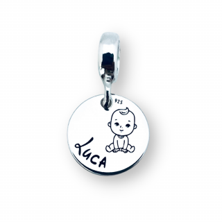 Charm argint personalizat banut cu Simbol si Nume