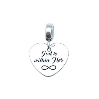 Charm argint personalizat - God is Within Her