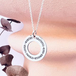 Colier argint personalizat pandantiv disc - Cuvinte motivationale