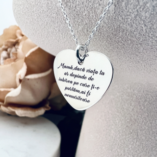 Colier argint personalizat, pandantiv inimioara - Cadou pentru Mama