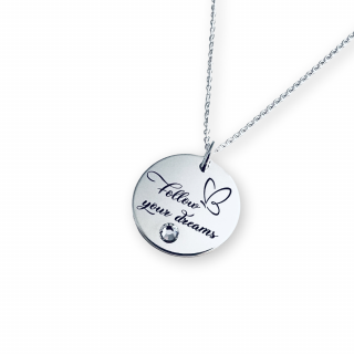 Colier argint personalizat si cristal - Follow your Dreams