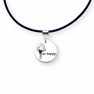 Colier argint personalizat snur piele - Be Happy