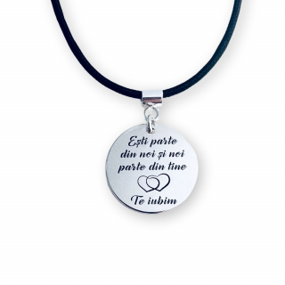 Colier personalizat argint snur piele sau textil - Esti parte din noi...