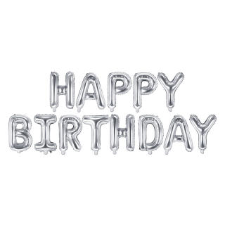 Baloane Folie Happy Birthday Argintiu - 340x35 cm