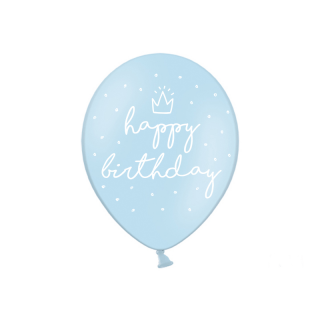 Set 6 Baloane Happy Birthday, Albastru - 30 cm