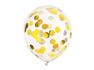 Set 6 Baloane Transparente cu Confetti, Cercuri, Auriu - 30 cm