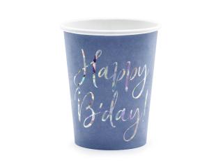 Set 6 Pahare Happy B day!, Albastru, 220 ml