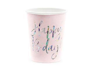 Set 6 Pahare Happy B day Roz, 220 ml