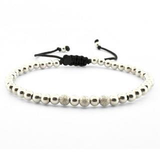 Bratara Argint cu Bile Netede si Stardust 4mm, snur Reglabil, Unisex