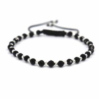 Bratara cu Bilute din Argint 925, Onix Fatetat 4 mm, Snur Reglabil