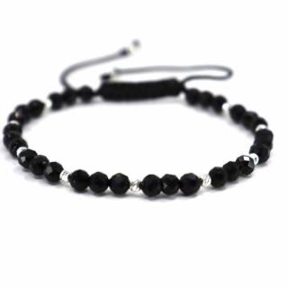 Bratara cu Bilute din Argint 925 si Snur Reglabil, Pietre Onix Fatetat 4mm