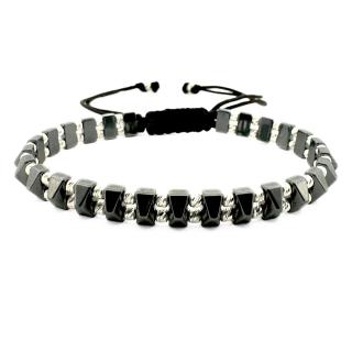 Bratara cu snur si Bilute din Argint 925 2.5 mm, Hematit Gri Fatetat, Unisex