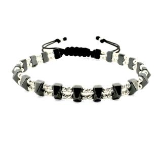 Bratara cu snur si Bilute din Argint 925, Hematit Gri, Unisex