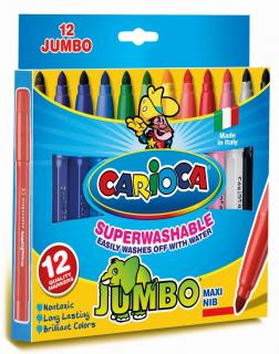 Carioca super lavabila, varf gros 6mm, 12 culori cutie, CARIOCA Jumbo