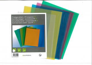 Coperta PP - 120 microni, pentru caiet A5, 5 buc set, AURORA - transparent color asortate
