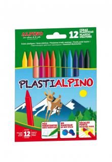 Creioane cerate din plastic, cutie carton, 12 culori cutie, Plasti ALPINO