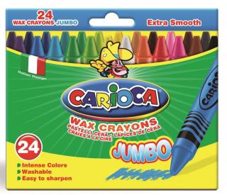 Creioane cerate rotunde, lavabile, 24 culori cutie, CARIOCA Wax Crayon Jumbo