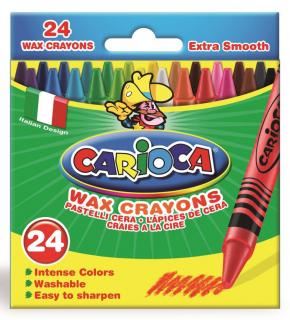 Creioane cerate rotunde, lavabile, 24 culori cutie, CARIOCA Wax Crayons