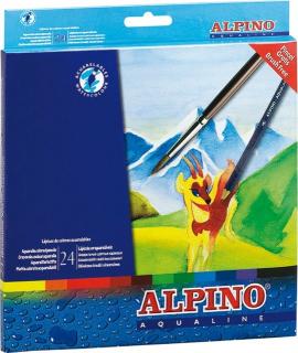 Creioane colorate acuarela, cutie carton, 24 culori set, ALPINO Aqualine